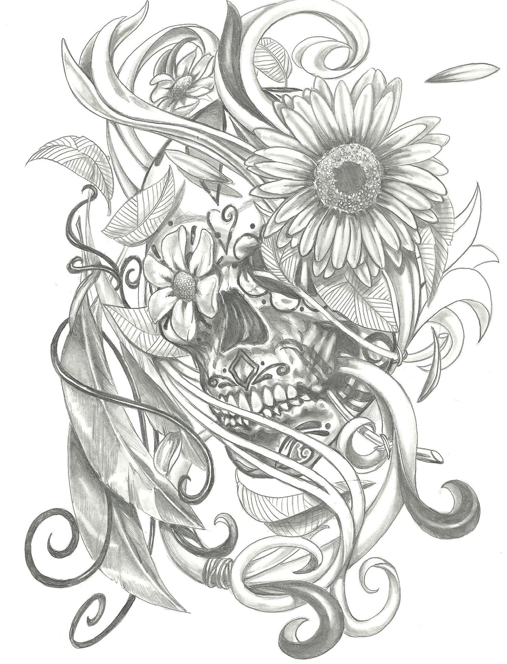 Sugar Skull Tattoo Design Drawing